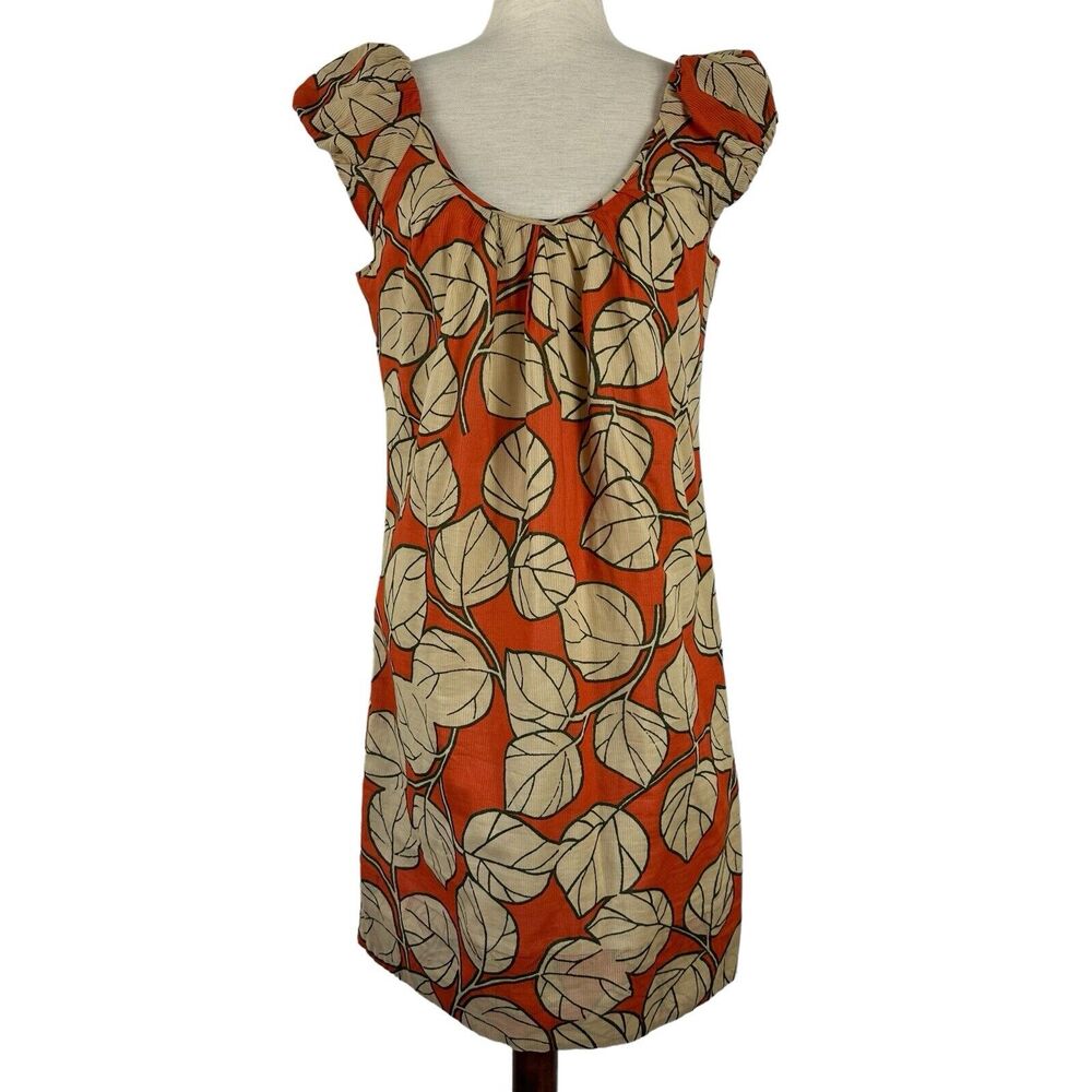 Diane Von Furstenberg Orange Leaf-Print Scoop Neck Dress
